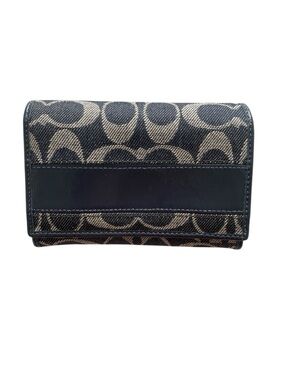 Coach Signature Denim Canvas and Leather Compact Wallet